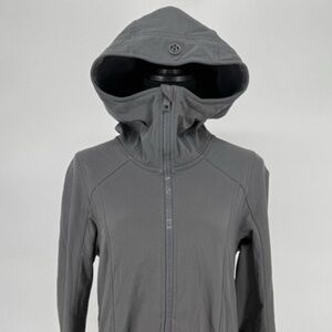 Womens Lululemon Grey Full Zip Long Fleece Lined Athletic Jacket Size 4